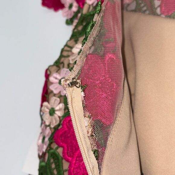 NEW XSCAPE Women's Short Sleeve‎ Floral Print Lace Sheath Dress Pink Multi 4 - Picture 12 of 16